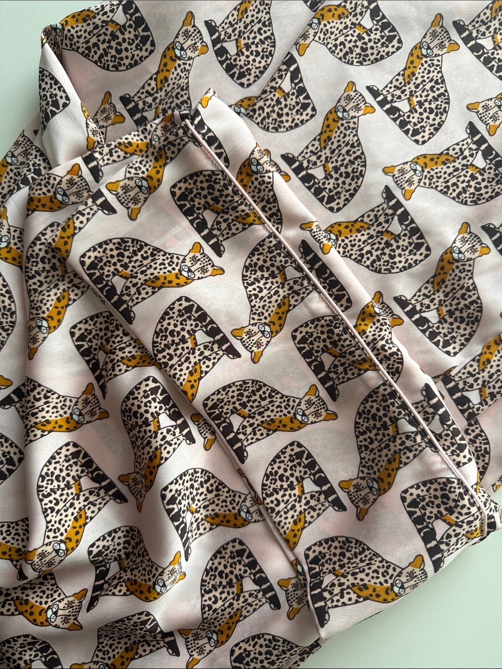 Leopard Print Satin Pajama Pants - Pink & Gold - Picture 3 of 4